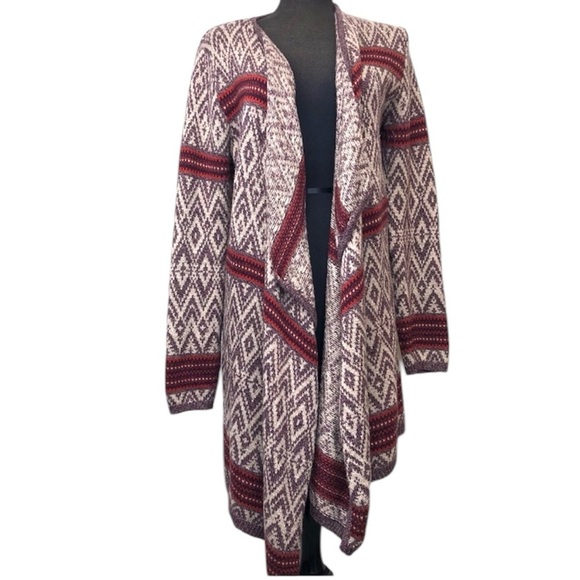ruby moon Sweaters - Ruby Moon – Long Sleeve Open Patterned Cardigan With Cascading Front – XL